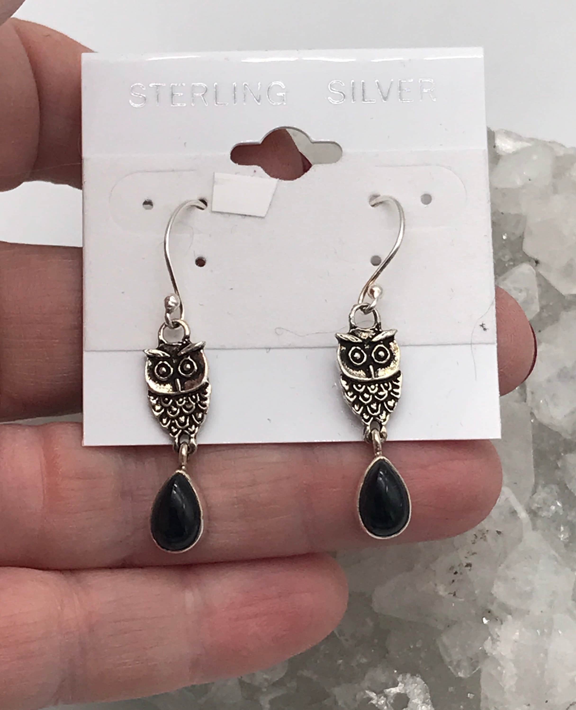 Black Onyx Owl Earrings