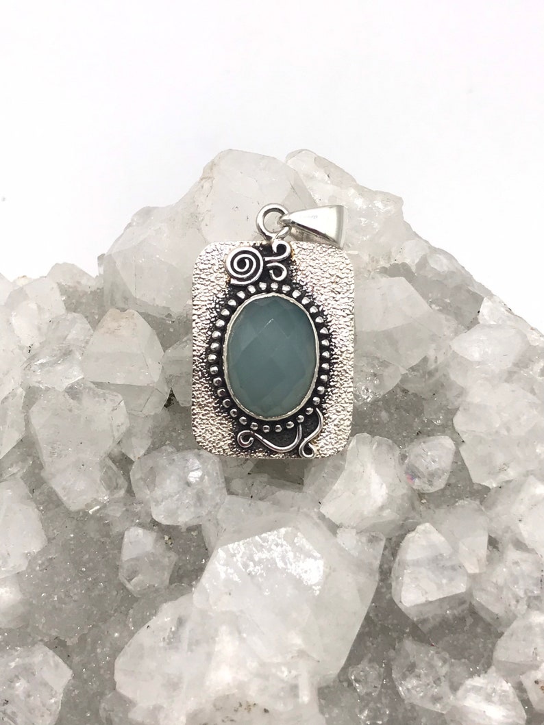 Faceted Blue Chalcedony Pendant