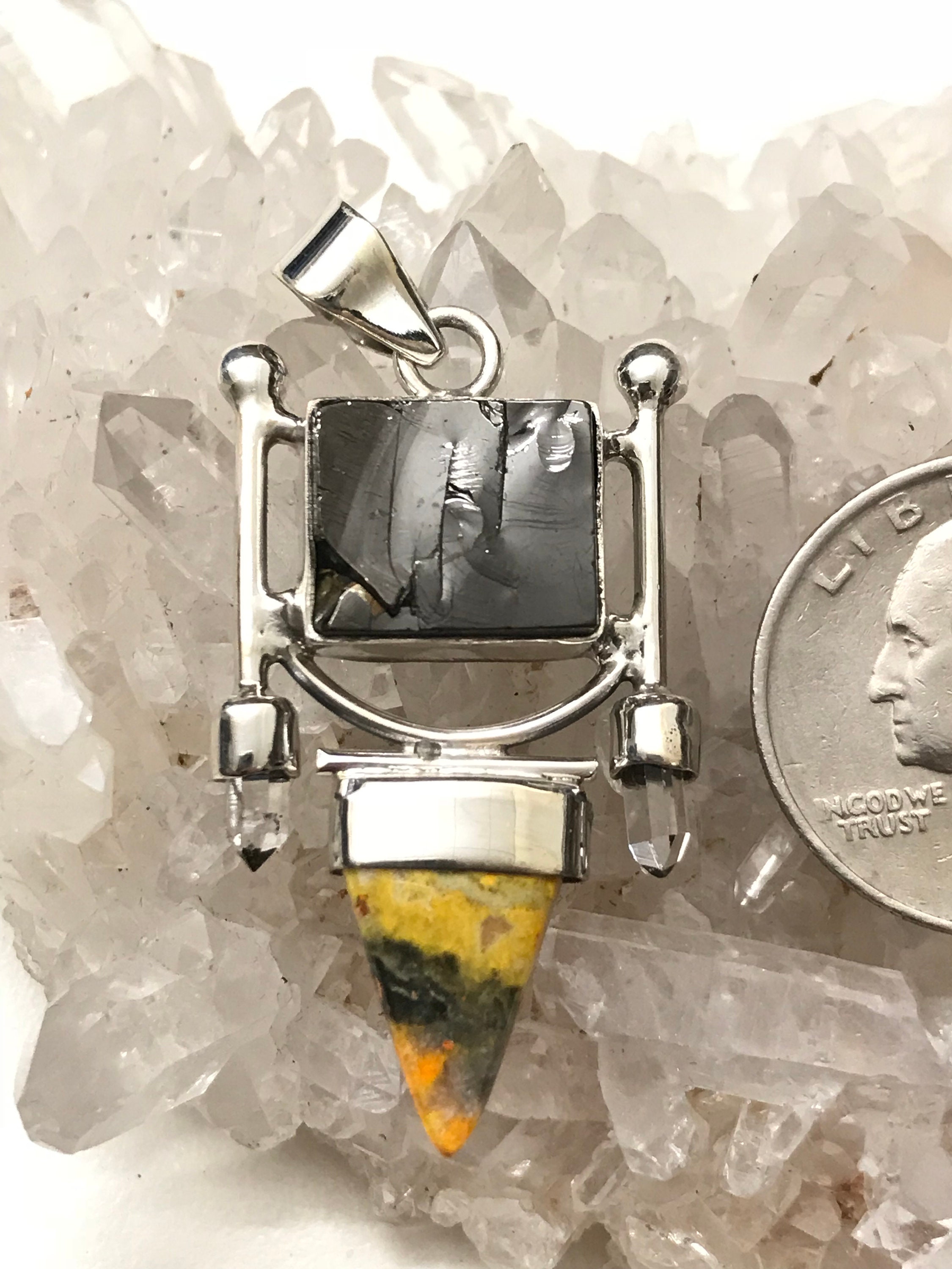 Bumblebee Jasper Shungite and Quartz Crystal Pendant | Etsy