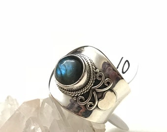 CLEARANCE Abstract Labradorite Ring Size 10-Adjustable