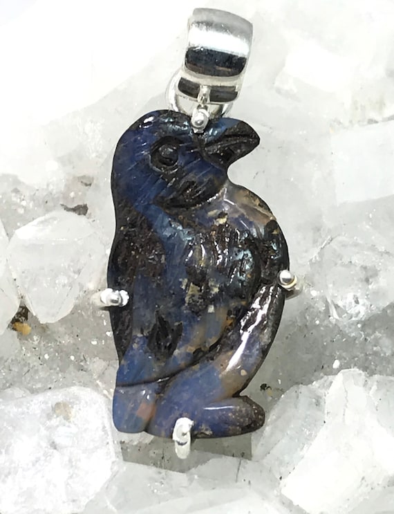 Carved Puffin Boulder Opal Pendant