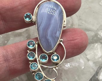 Beautiful Blue Lace Agate and Blue Crystal Pendant