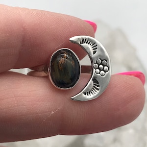 Solar Eclipse Pietersite Moon Ring, Size 9-Adjustable