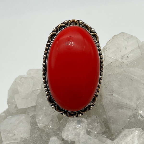 CLEARANCE Huge Red Faux Coral Ring, Size 7 1/2