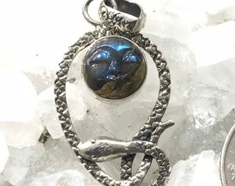 Carved Sleeping Buddha Labradorite Snake Pendant