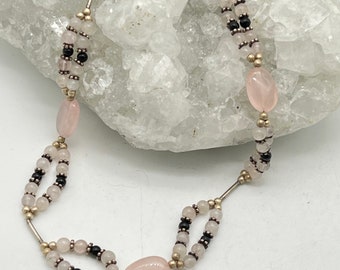 Rose Quartz and Agate Beaded Choker-15"