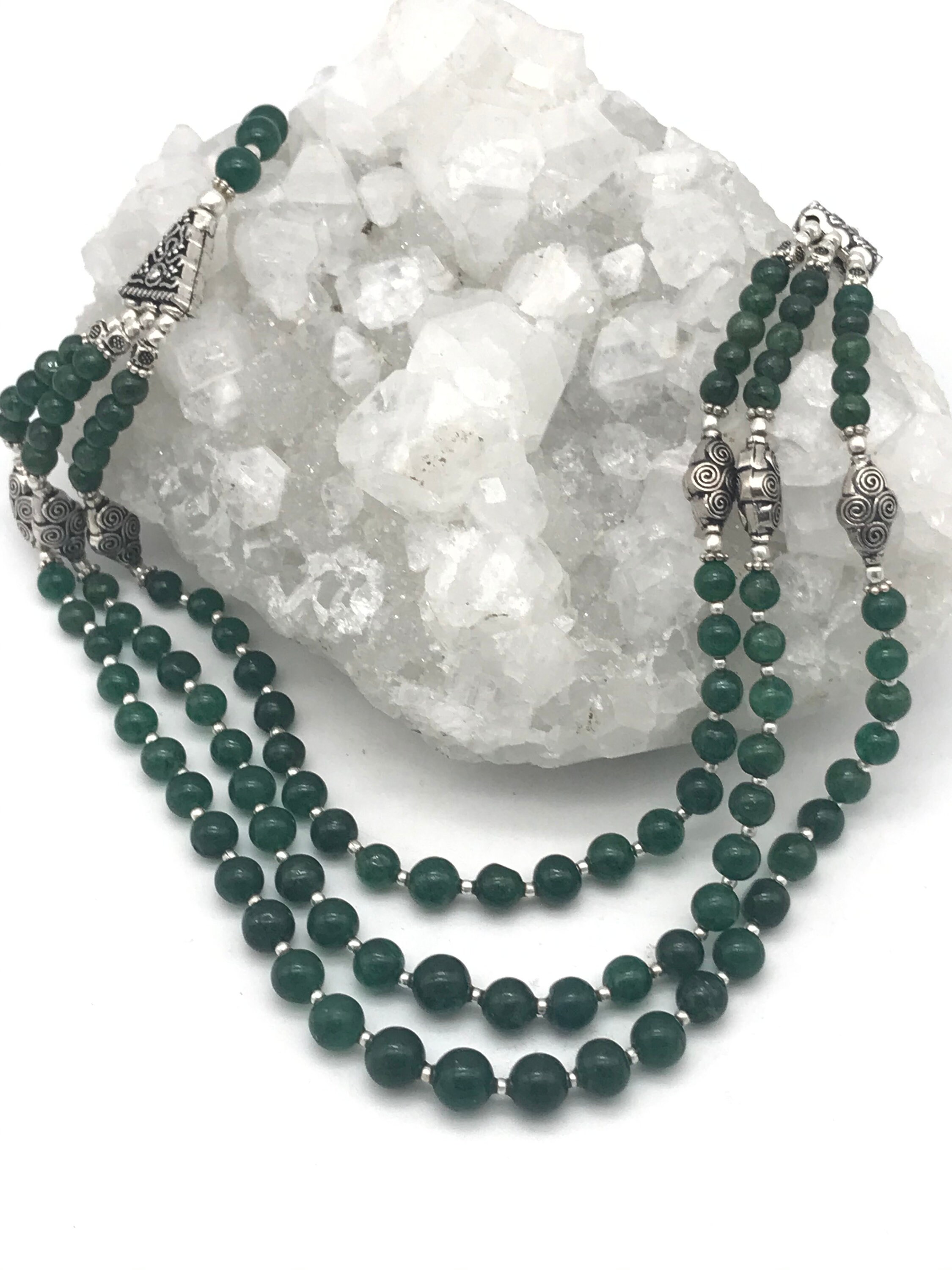 3連グリーンオニキスビーズネックレス - Etsy 日本