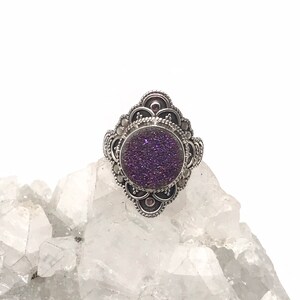 CLEARANCE Purple Quartz Druzy Ring,  Size 9