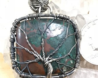 Wire Wrapped Chrysocolla Tree of Life Pendant