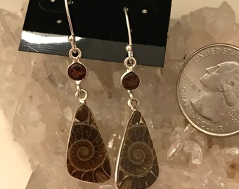 Ammonite and Garnet Earrings