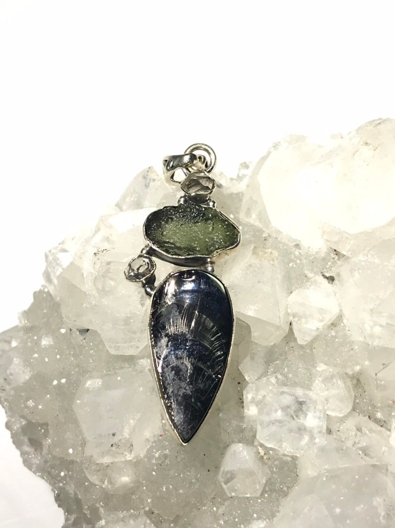 and Herkimer Diamond Pendant Shungite Moldavite