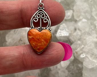 CLEARANCE Petite Orange Coral Heart Pendant