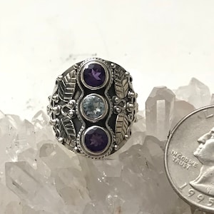 Amethyst and Blue Topaz Ring Size 7