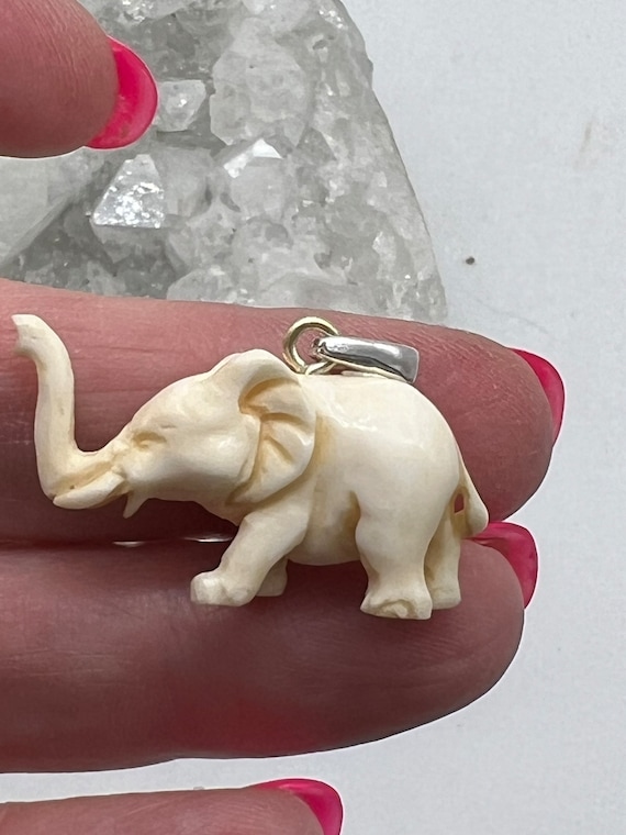 Petite Carved Bovine Bone Elephant Pendant - image 4