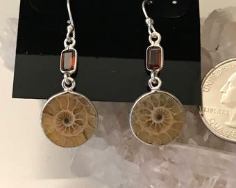 Ammonite and Garnet Earrings