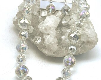 Huge Crystal Beaded Necklace and Earrings-18"
