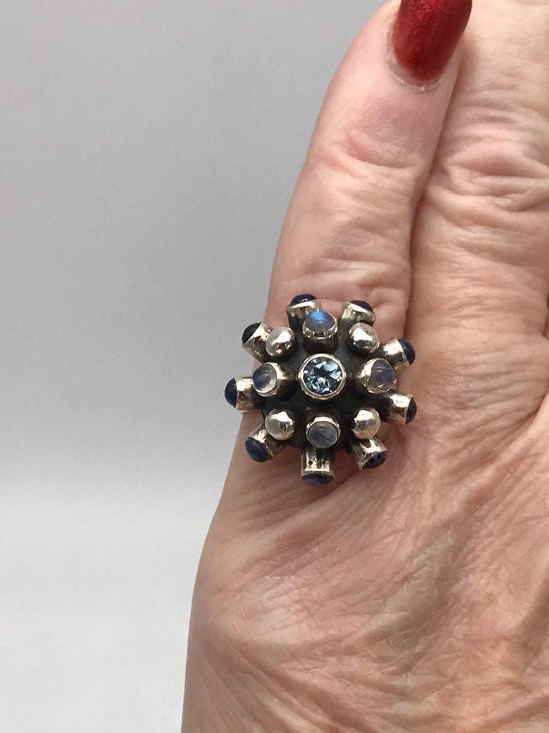 Blue Topaz and Moonstone Ring Size 6 Kyanite