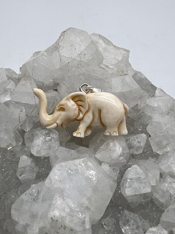 Petite Carved Bovine Bone Elephant Pendant - image 8