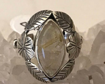 Anello in quarzo rutilato dorato, misura 8 1/2