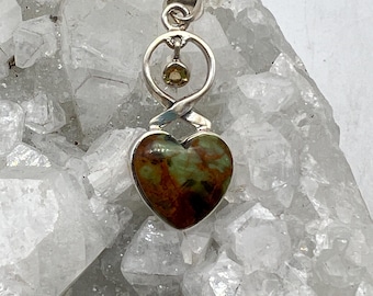 Green Chrysoprase and Citrine Heart Pendant