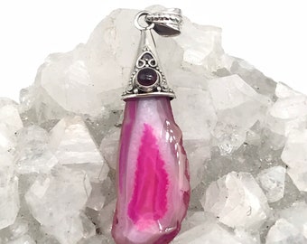 Pink Agate and Garnet Pendant