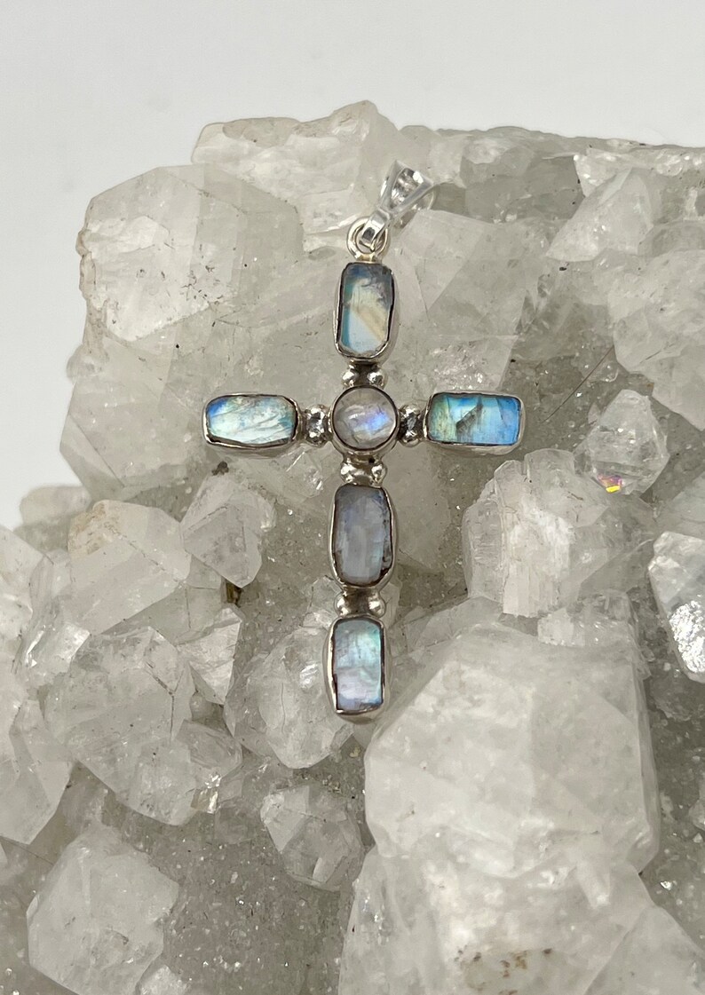 Rough Moonstone shops Cross Pendant