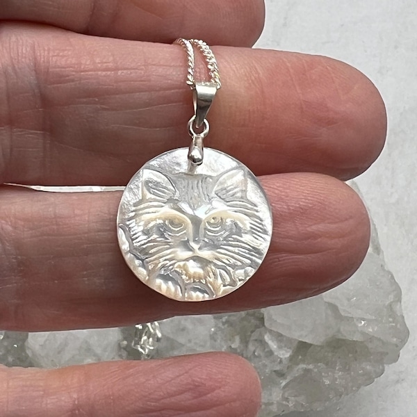 Carved Petite Mother of Pearl Cat  Pendant