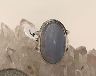 Oval Blue Lace Agate Ring Size 6