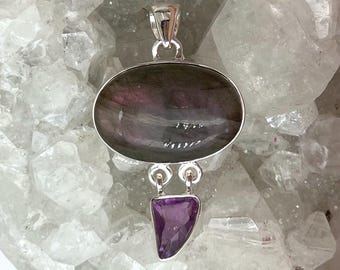 Purple Labradorite and Amethyst Pendant