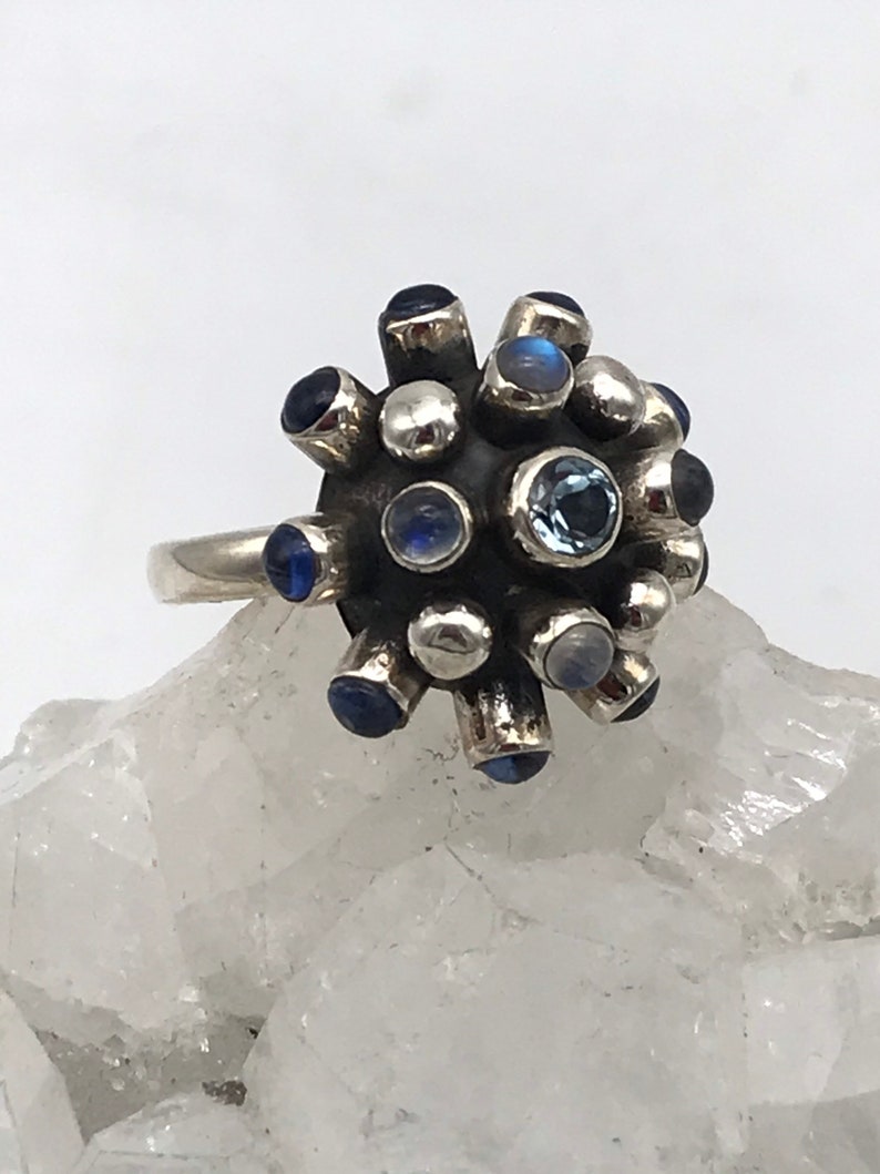 Blue Topaz and Moonstone Ring Size 6 Kyanite