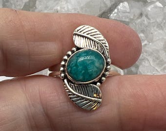 Amazonite Heart Ring, Size 9 1/2