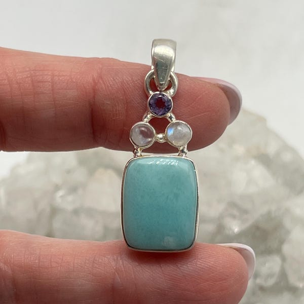 Larimar, Moonstone and Amethyst Pendant