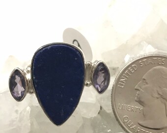 Abstract Lapis and Purple Crystal Ring, Size 9