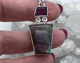 Purple Labradorite and Amethyst Pendant