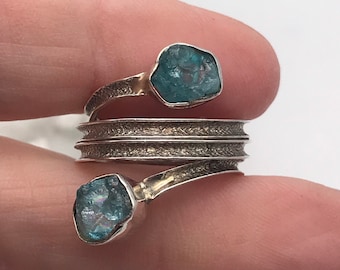 ネオンブルー - アパタイト スターリングシルバー リング サイズ 8.5