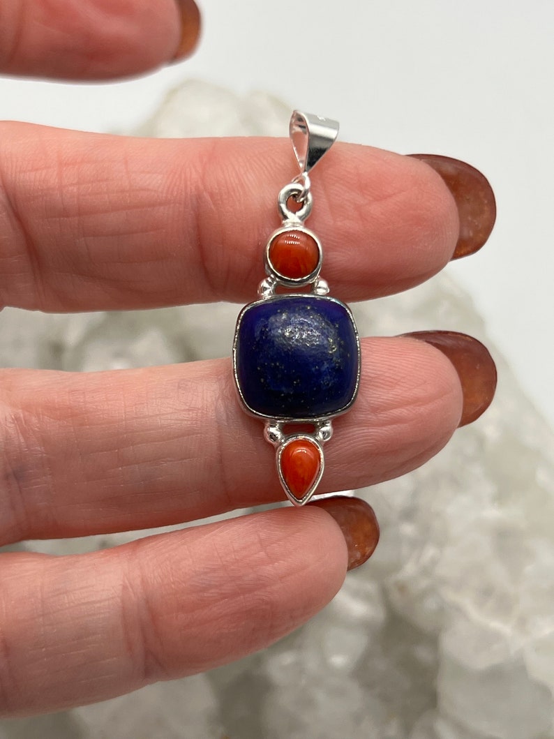 Lapis and Coral Pendant-1 1/2 image 2