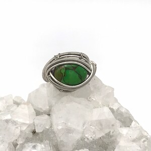 CLEARANCE Wire Wrapped Eye Green Copper Turquoise,  Ring Size 7 1/2