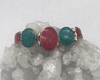 CLEARANCE ***Coral and Lapis Inlay Bracelet