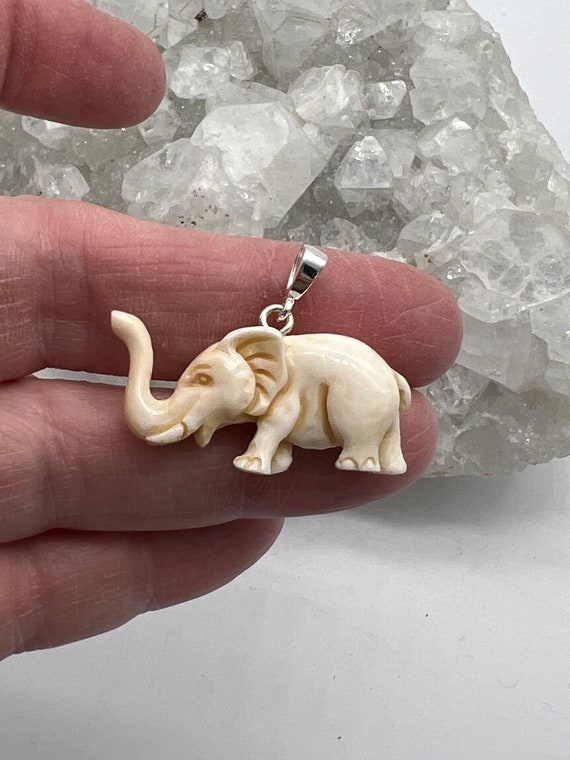 Petite Carved Bovine Bone Elephant Pendant - image 7