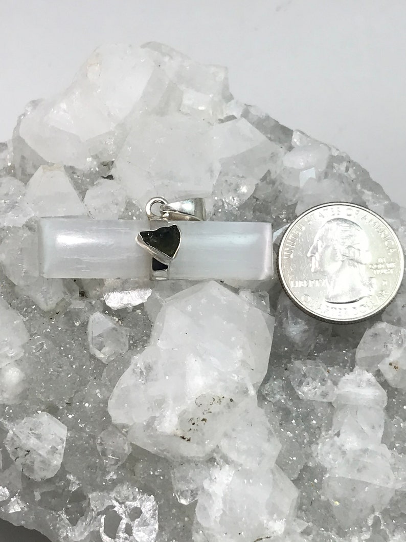 Abstract Selenite and Moldavite Pendant