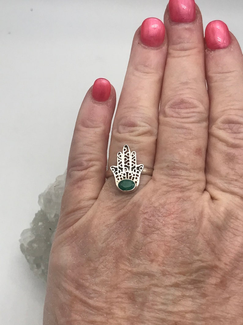 Emerald Hamsa Hand Chakra Ring Size 7 12