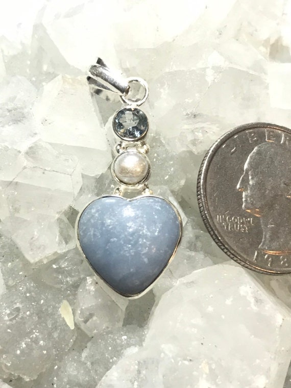 クリアランス エンジェライト、パール、ブルートパーズのハート