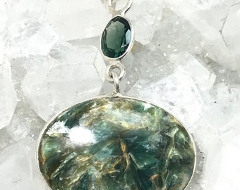 Gorgeous  Mermaid Kyanite and Green Tourmaline Pendant