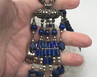 Unique Lapis Tassel Beaded Necklace