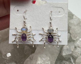 Spider - Amethyst and Moonstone Earrings