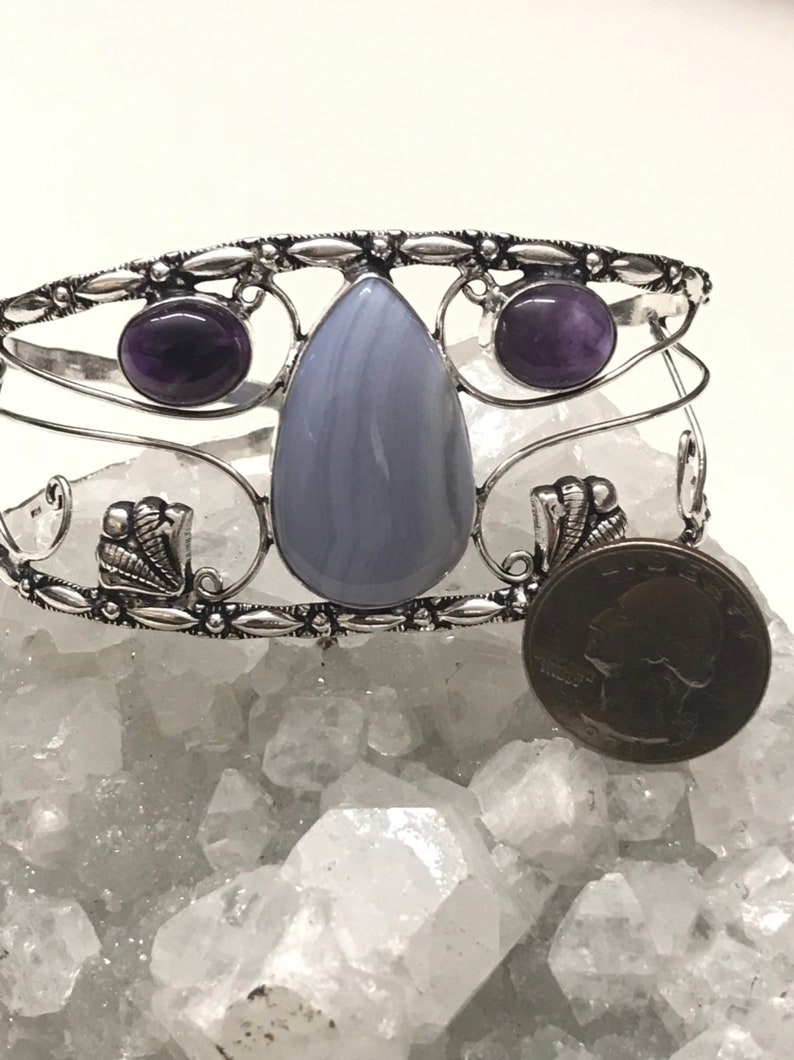 CLEARANCE Blue Lace Agate and Amethyst Bangle or Arm Cuff