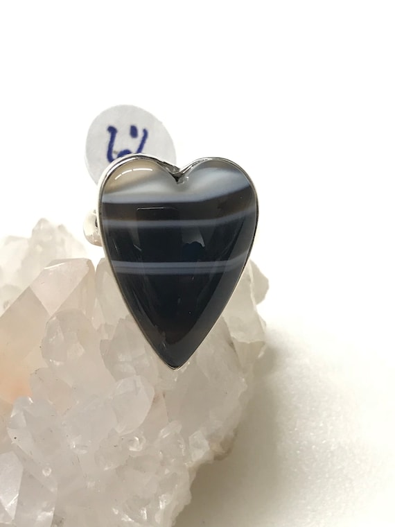 Banded Black Onyx Heart Ring Size 8 12