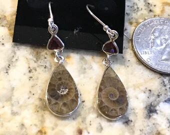 Ammonite and Garnet Earrings