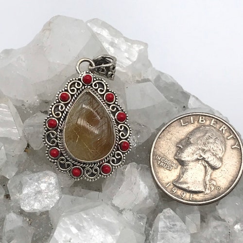 Rutilated Quartz and shops Red Coral Pendant