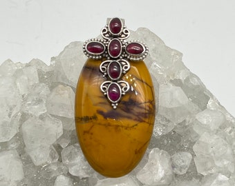 Natural Mookaite and Garnet Cross Pendant